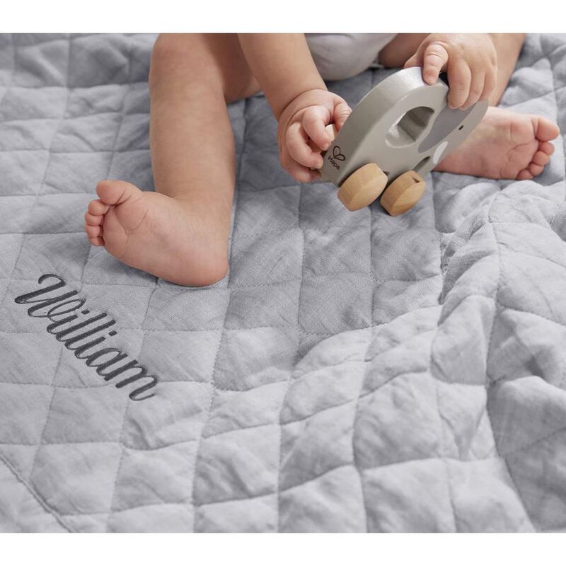 Pottery Barn Kids European Linen Baby Quilt Chambray Blue image number 1